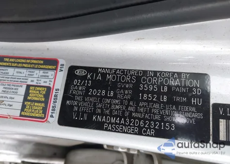 2013 Kia Rio Lx from USA, damaged, VIN KNADM4A32D6232153